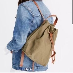 Madewell Sommerset Green Canvas Backpack with Brown  Leather Straps